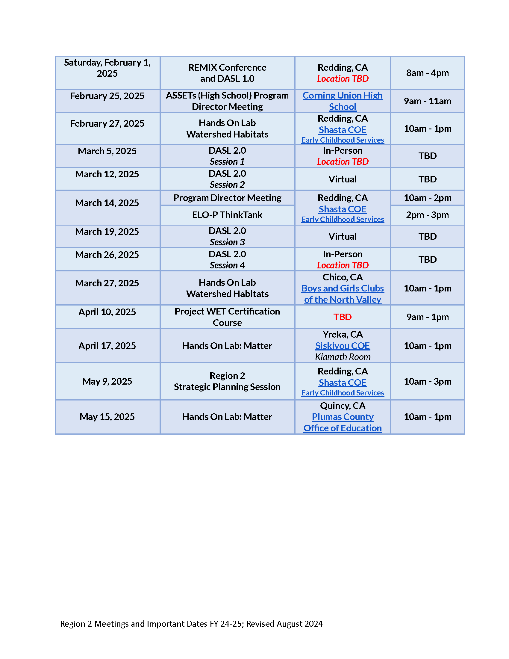 an image showing upcoming dates for events