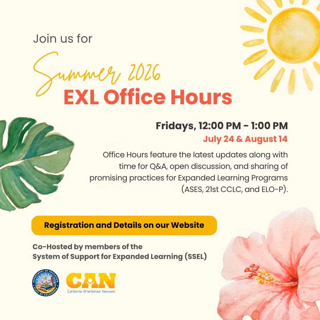 a colorful flower flyer with information on an Expanded Learning Academy