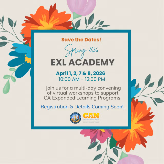 a colorful flower flyer with information on an Expanded Learning Academy